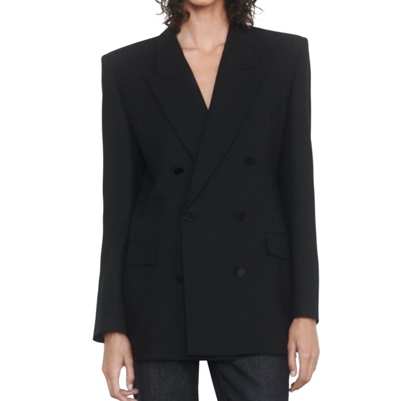 Zara Jackets & Blazers - NWT ZARA STRAIGHT CUT DOUBLE BREASTED WOOL BLEND BLACK Blazer